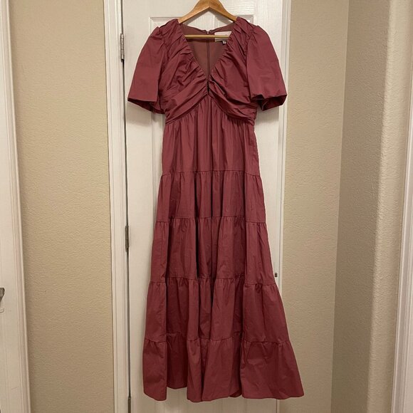 charles henry ruched tiered dress Charles henry peach midi